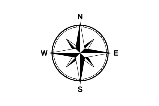 A minimalist vector graphic of a compass with a star design on a white background