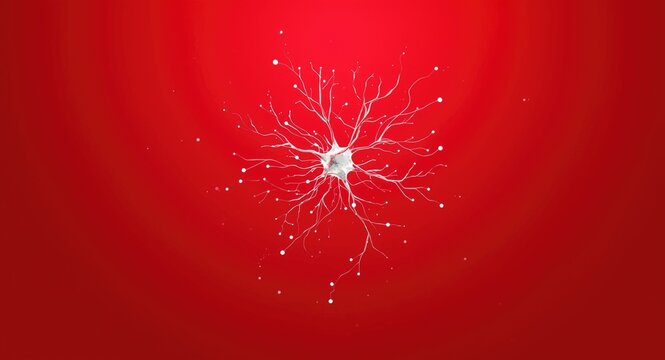Abstract 2D neuron artwork in white over a bold red background highlighting gestalt therapy for fear and self healing