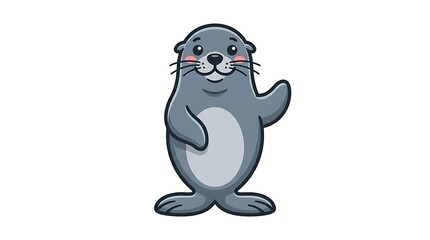 Obraz premium Cartoon Seal Character Standing on Hind Flippers.