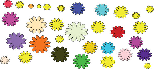 Colorful explosion of diverse flowers on white background