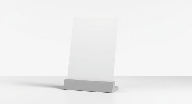 Brochure display stand with blank flyer template isolated on a smooth white background