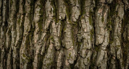Obraz premium Elm tree bark texture rich in moss detail captured with soft daylight for natural backdrop