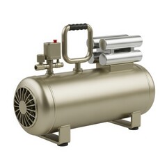 Compact silver air compressor with handle and pressure gauge