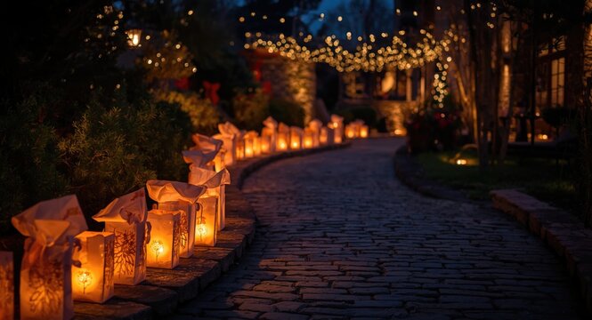 Cultural celebration shining with festive Christmas Eve luminarias