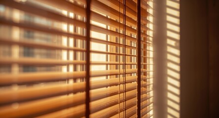 Close angle on living room featuring window with wooden blinds and soft natural light enhancing warm atmosphere