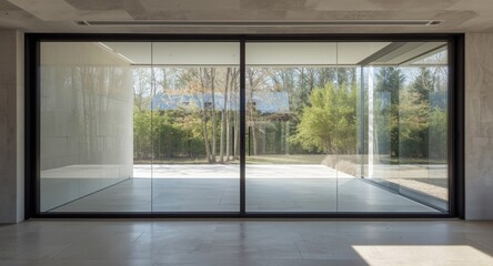 Fototapeta premium Elegant transparency and natural light integration through modern sliding glass doors in architecture