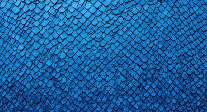 Electric blue scaled dragon pattern viewed in macro detail on contemporary building surface