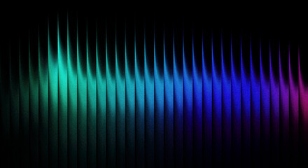 Colorful sound wave equalizer visualization with gradient neon lights transitioning from turquoise to purple