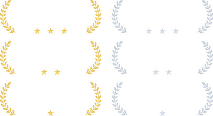 金と銀の三ツ星、二つ星、一つ星の月桂樹フレームセット