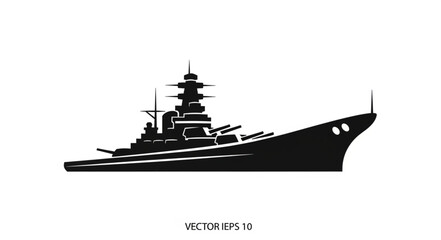 Battleship Silhouette Illustration on White. © Deni