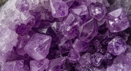 Fototapeta premium Detailed macro capture emphasizing the structural patterns and purple white coloration of chevron amethyst
