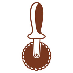 Vector Illustration of a Chocolate Brown Pizza Cutter with White Handle for Culinary Projects and Designs