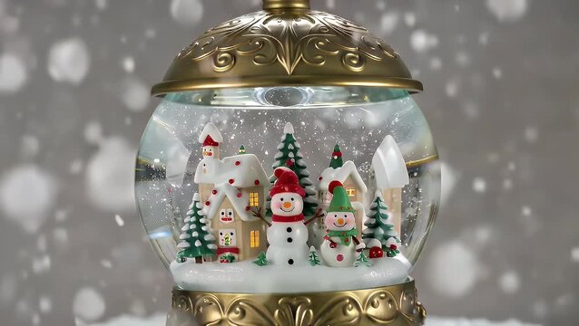A Transparent Spherical Ornament Encapsulating a Miniature Wintery Scene and Simulated Frozen Precipitation Which Settles When Agitated