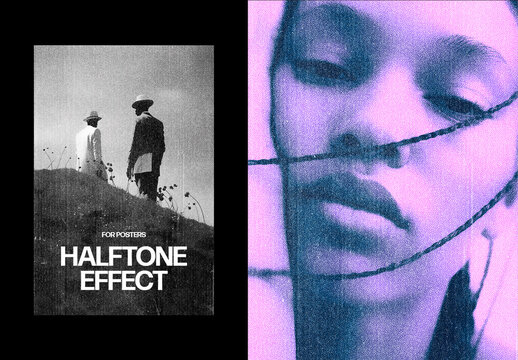 Halftone Duotone Poster Effect Mockup