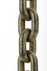 Fototapeta premium Close-up of a heavy metal Chain Link with copy space isolated on white background