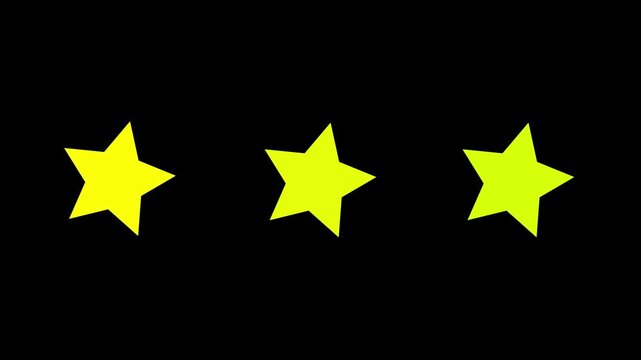 Animated tharee  star rating on a black background. 3 star rating concept animation. tharee star rating icon animated 4k video