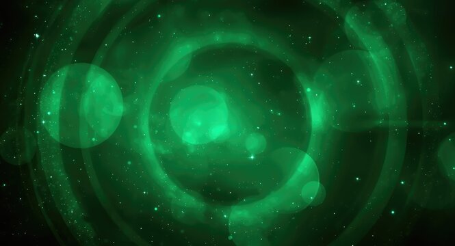 Emerald circular abstract background with starry illumination and trendy vibe