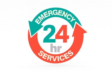 Emergency 24 hour services logo, urgent help sign, 24/7 support symbol