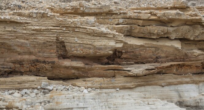 Coastal geology exhibiting stacked layers of limestone sandstone siltstone and mudstone