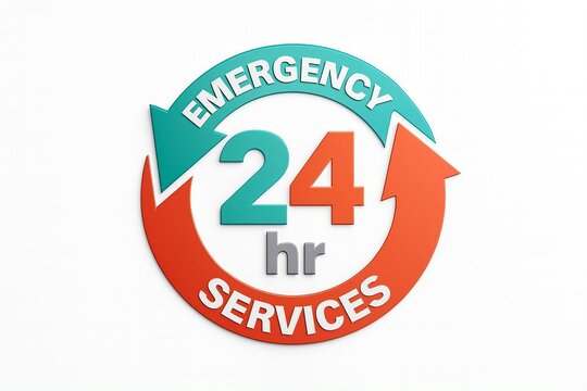 24 hour emergency services logo, urgent help sign, 24hr support symbol