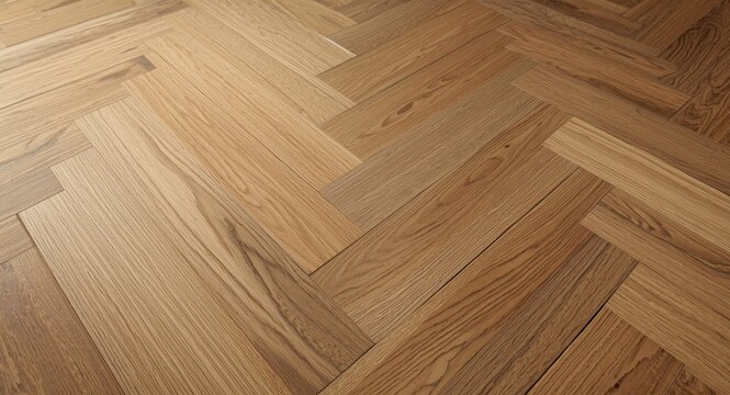 Oak laminate parquet chevron flooring with detailed wood grain in close perspective