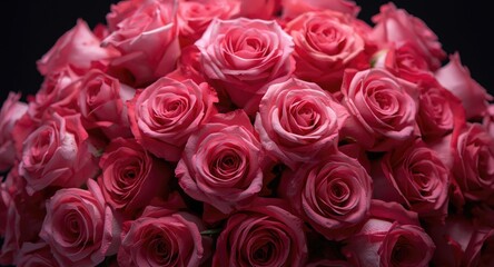 Obraz premium A thick bouquet of fresh roses bursting with floral fragrance