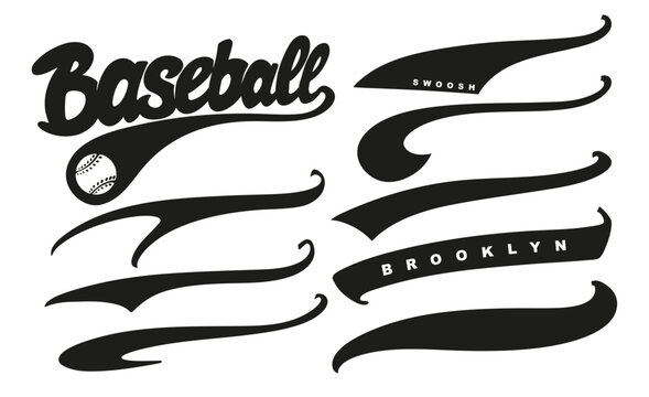 Retro Baseball Script Lettering with Ribbon Banner and Underline Swoosh Vector