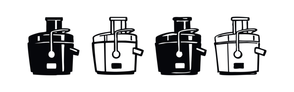 Centrifugal Juicer Kitchen Appliance Icons Set. Hand Drawn Juice Extractor Silhouettes for Healthy Lifestyle.