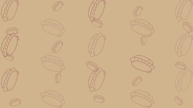 Food doodle art hot dog pattern for packaging, menu design, childrens products, and stationery. Vibrant, playful, and cartoonlike illustrations.