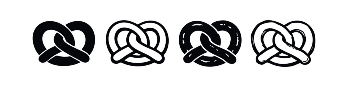 Set of Traditional Pretzel Icons in Various Design Styles for Food and Beverage