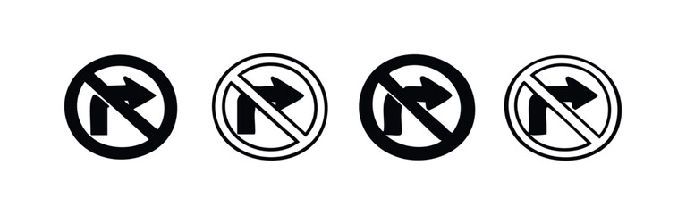 No Right Turn Sign Icon Set. Prohibited Right Turn Traffic Symbol Vector Icons © liubomir118809