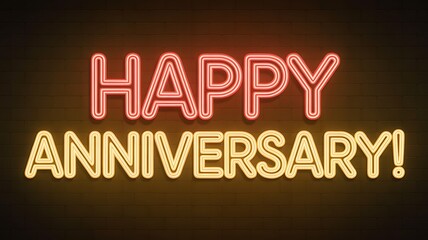Fototapeta premium Happy anniversary neon sign