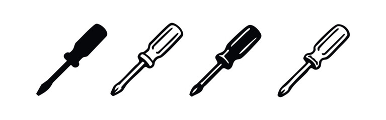 Phillips Head Screwdriver Icons Set. Manual Hand Tool Vector Illustration.