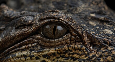 Fototapeta premium Detailed zoomed view of a crocodile's eye texture and color