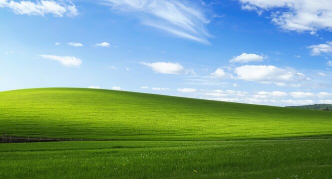 Bright green rural hillscape with open sky ideal for nature inspired backgrounds