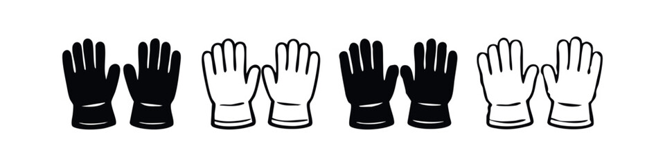 Obraz premium Protective Gloves Icon Set. Gardening and Work Safety Handwear Silhouettes and Outlines for DIY and Labor.