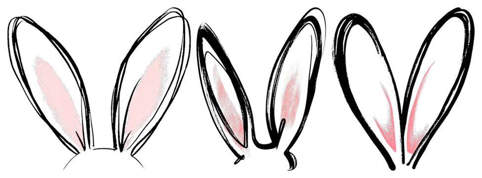 PNG Three illustrated bunny ears designs on transparent background