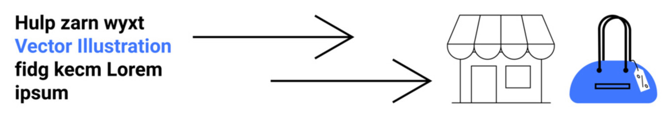 Obraz premium Flowchart depicting the online shopping process with text, arrows pointing to a storefront icon, and a blue handbag illustration. Ideal for e-commerce websites, digital shopping, retail marketing