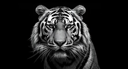 Fototapeta premium bold black and white tiger portrait showcasing strength and grace