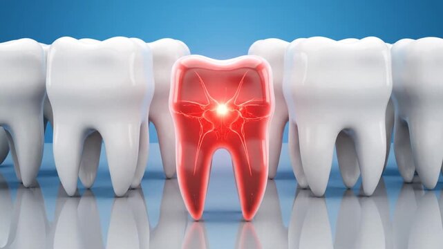 Painful tooth in row of teeth.
