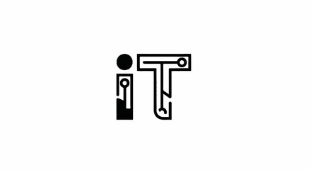 Obraz premium Stylized black abstract circuit board letters 'i' and 'T' on white