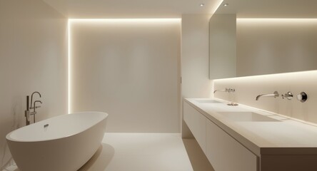 Fototapeta premium Pristine bathroom interior with bright lighting and modern minimal design