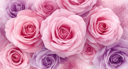 Fototapeta premium Blooming rose flowers rendered in a gentle pink and purple watercolor wash