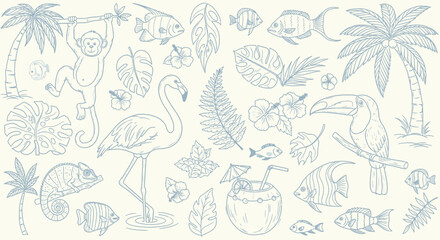 Fototapeta premium Tropical vacation icons and illustrations.