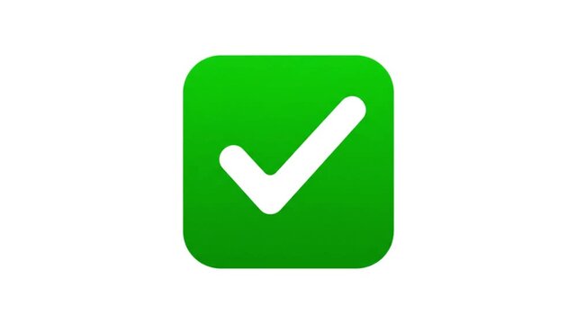 Green Rounded Rectangle With White Checkmark Animation, Glowing Success Tick Mark Icon For Approval And Validation Concepts