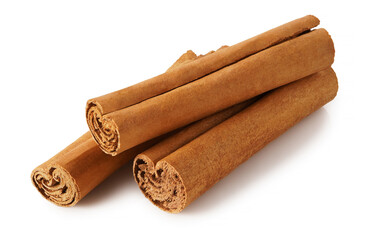 Natural cinnamon sticks isolated on white background
