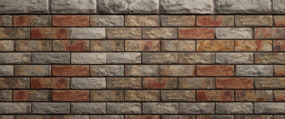 Architectural detail close up of a composite brick and stone wall with rectangular brick layout