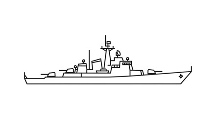 Simple Line Drawing of Warship. © Deni