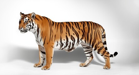 Obraz premium Bengal tiger standing tall with shadow cast on white surface