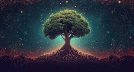Papier peint photo Chambre de fille Digital retro inspired artwork of the magic tree representing unique personal development and abundance  © Seyyar
